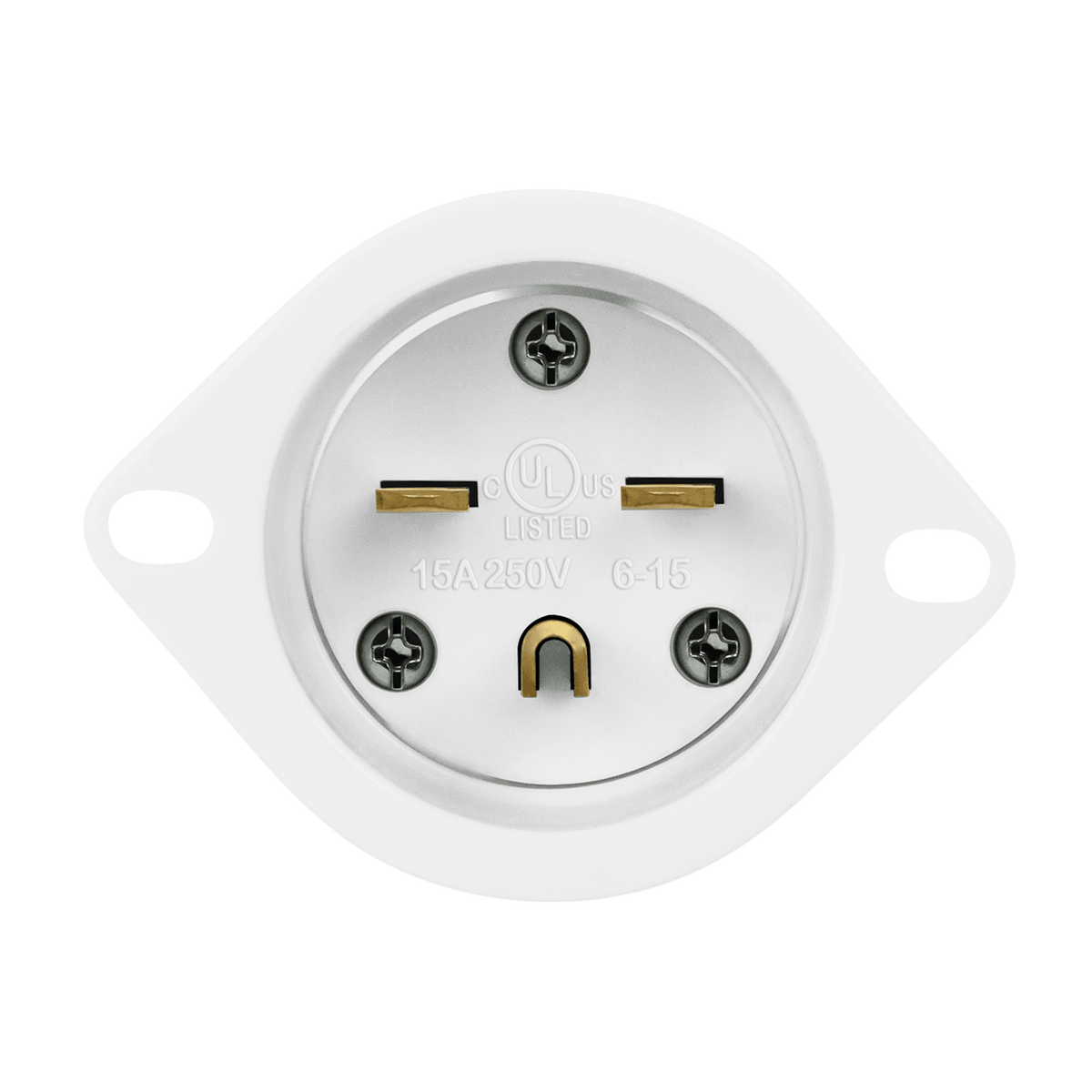 Enerlites 66223-W - Straight Blade Flanged Inlet, 15A, 6-15PFI - White