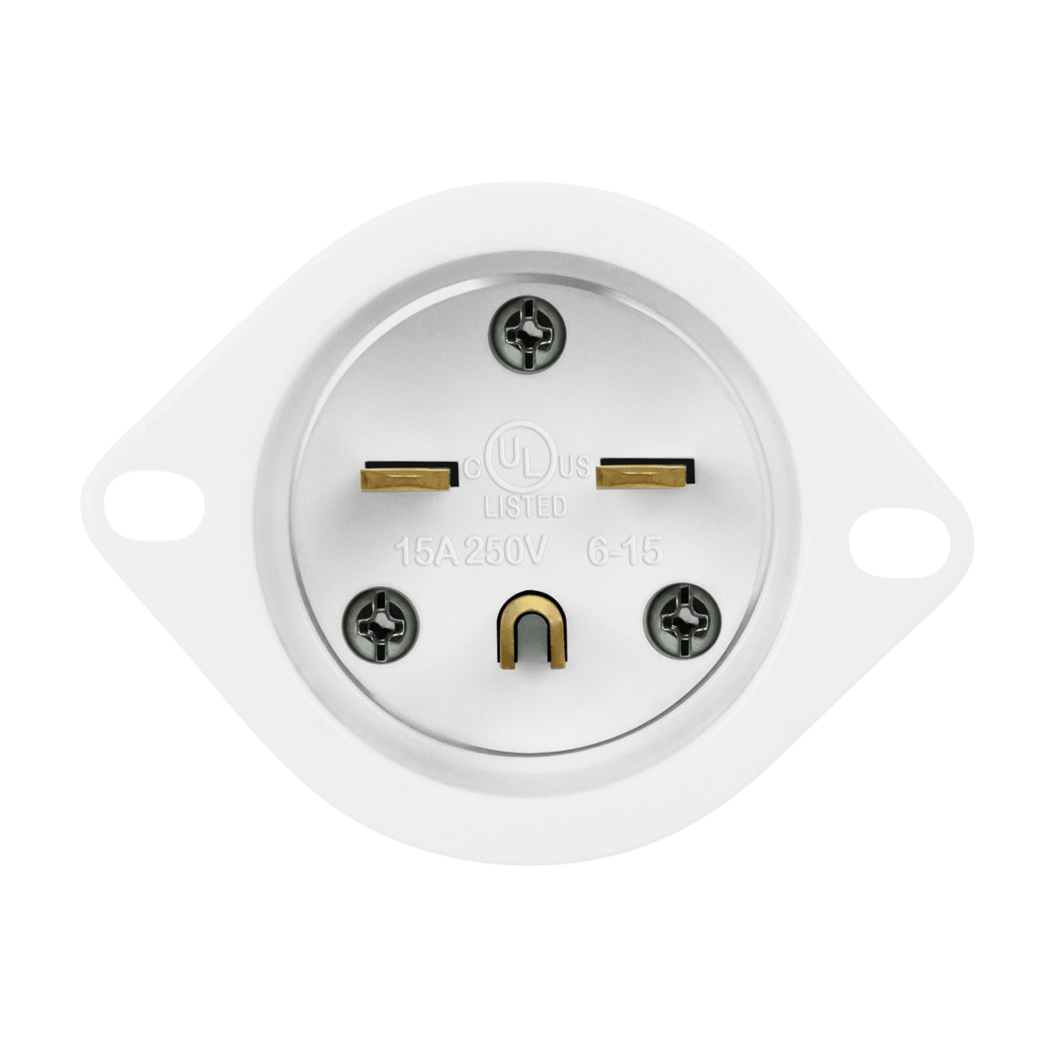 Enerlites 66223-W - Straight Blade Flanged Inlet, 15A, 6-15PFI - White