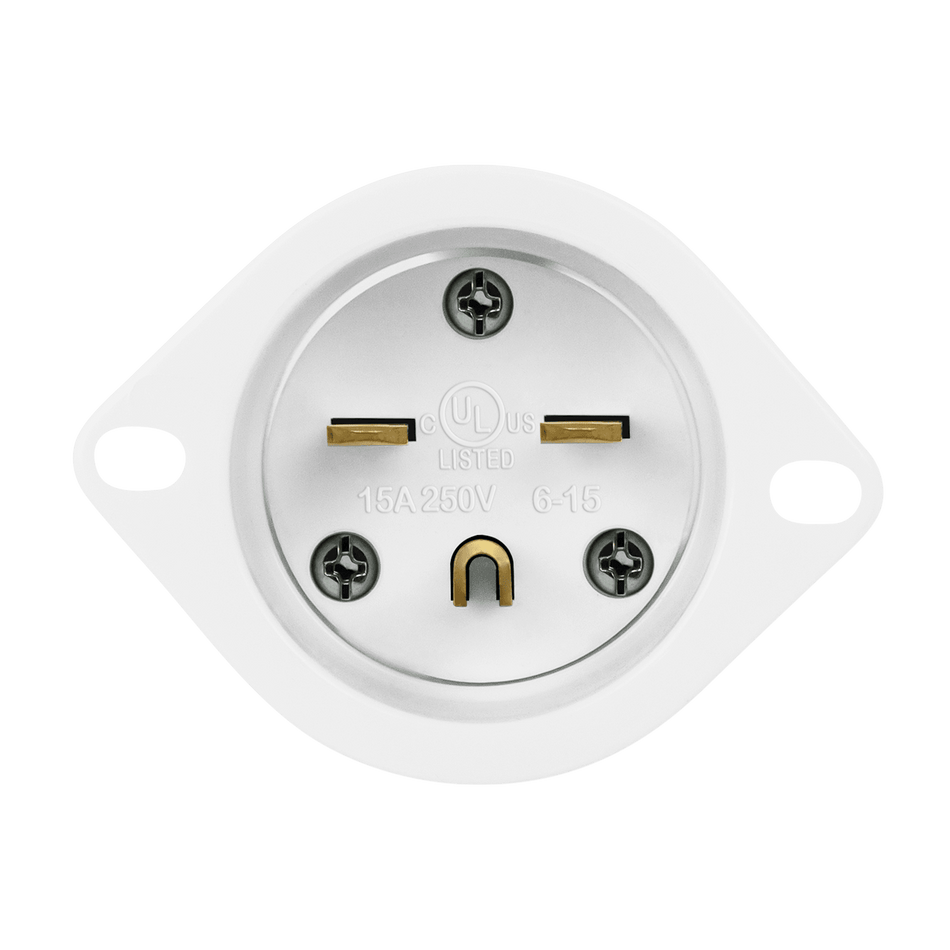Enerlites 66223-W - Straight Blade Flanged Inlet, 15A, 6-15PFI - White