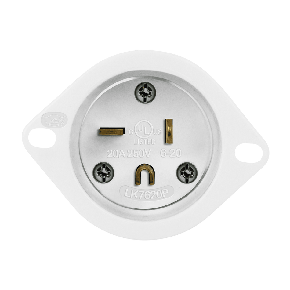 Enerlites 66233-W - Straight Blade Flanged Inlet, 20A, 6-20PFI - White
