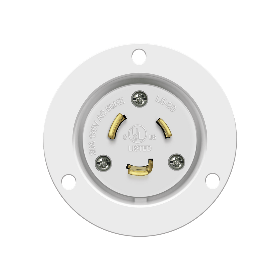 Enerlites 66403-W - Locking Flanged Inlet, 20A, L5-20PFI - White