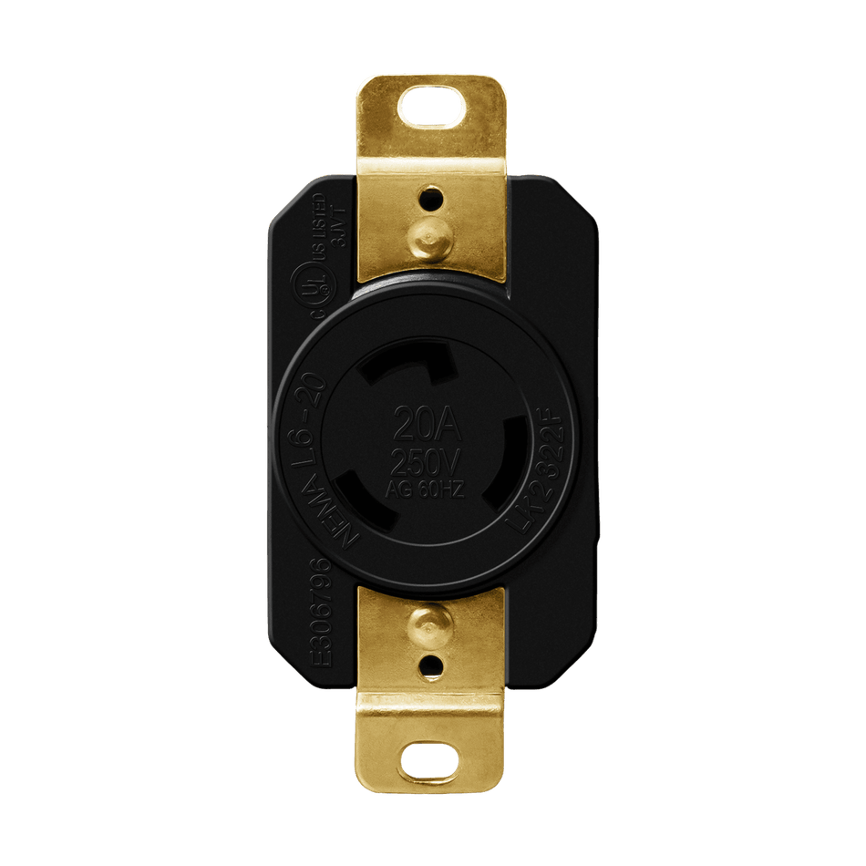 Enerlites 66410-BK - Industrial Grade Locking Receptacle, 20A, L6-20R - Black