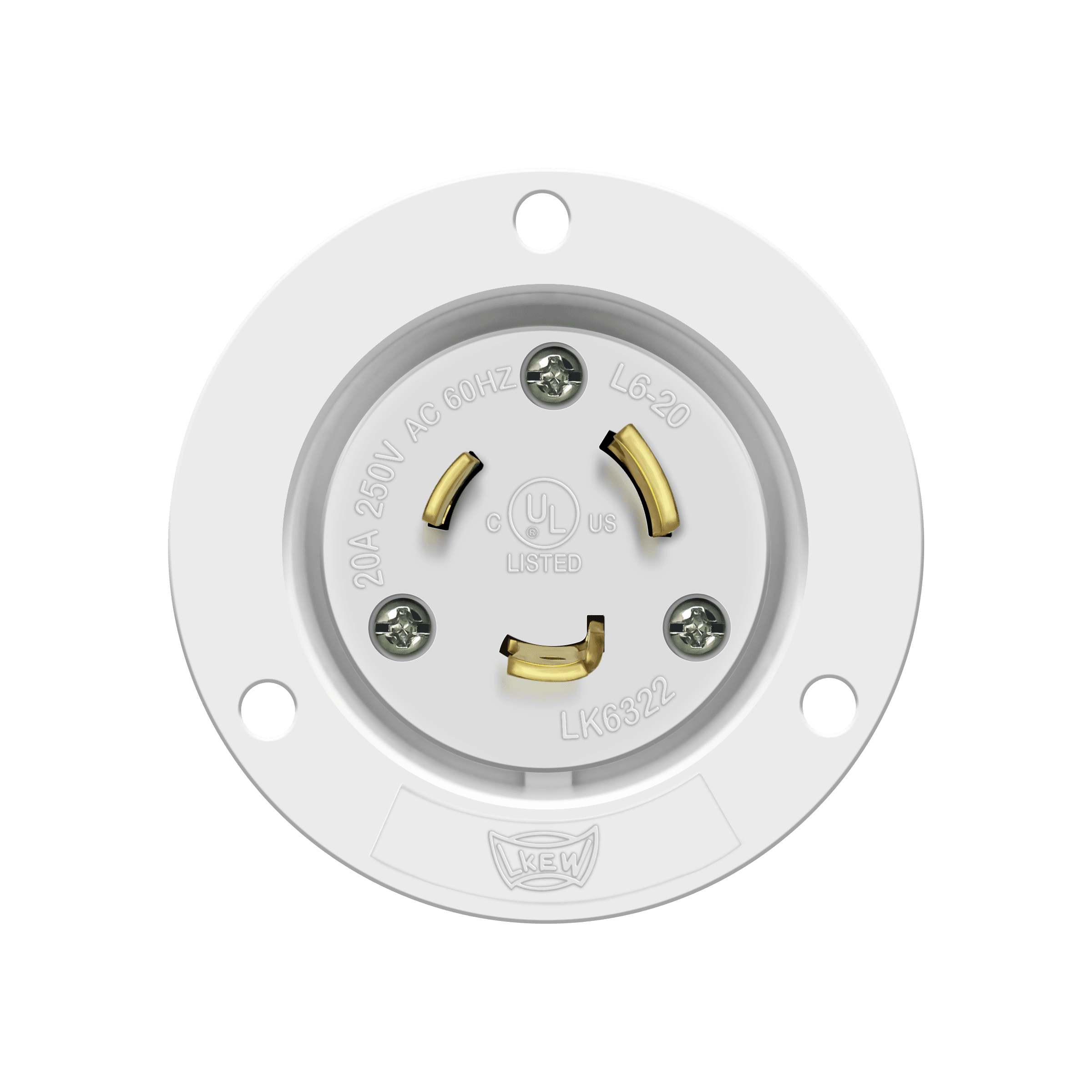 Enerlites 66413-W - Locking Flanged Inlet, 20A, L6-20PFI - White