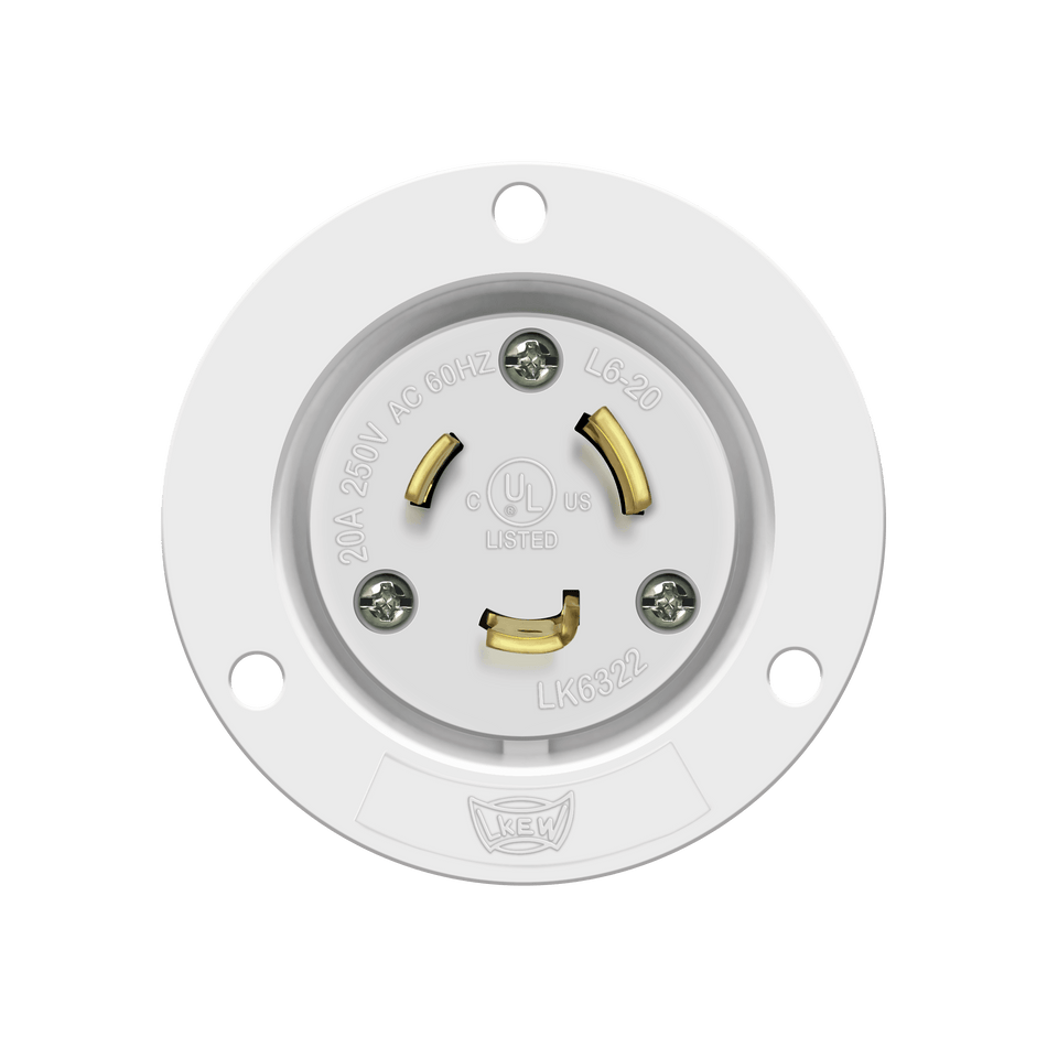Enerlites 66413-W - Locking Flanged Inlet, 20A, L6-20PFI - White