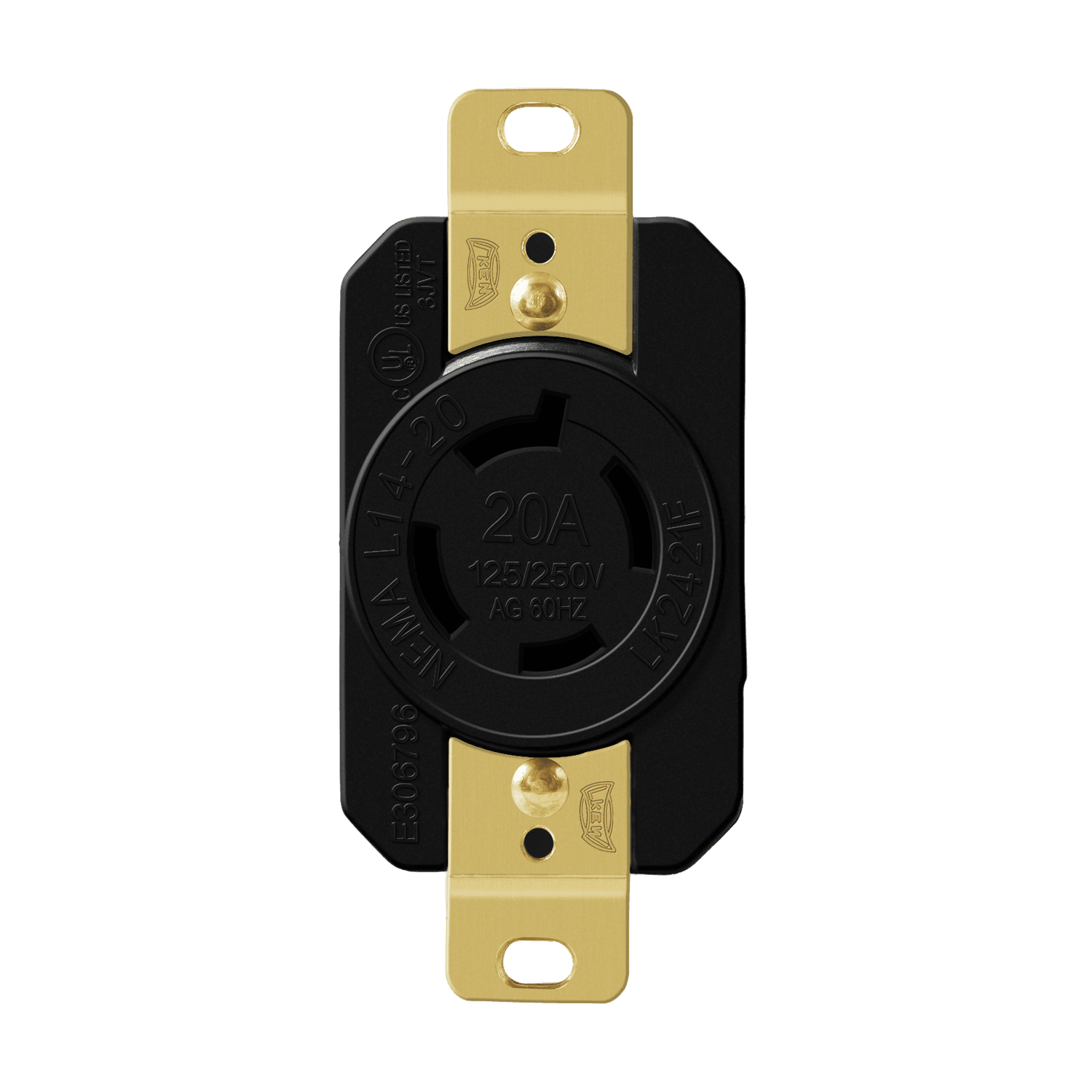 Enerlites 66420-BK - Industrial Grade Locking Receptacle, 20A, L14-20R - Black