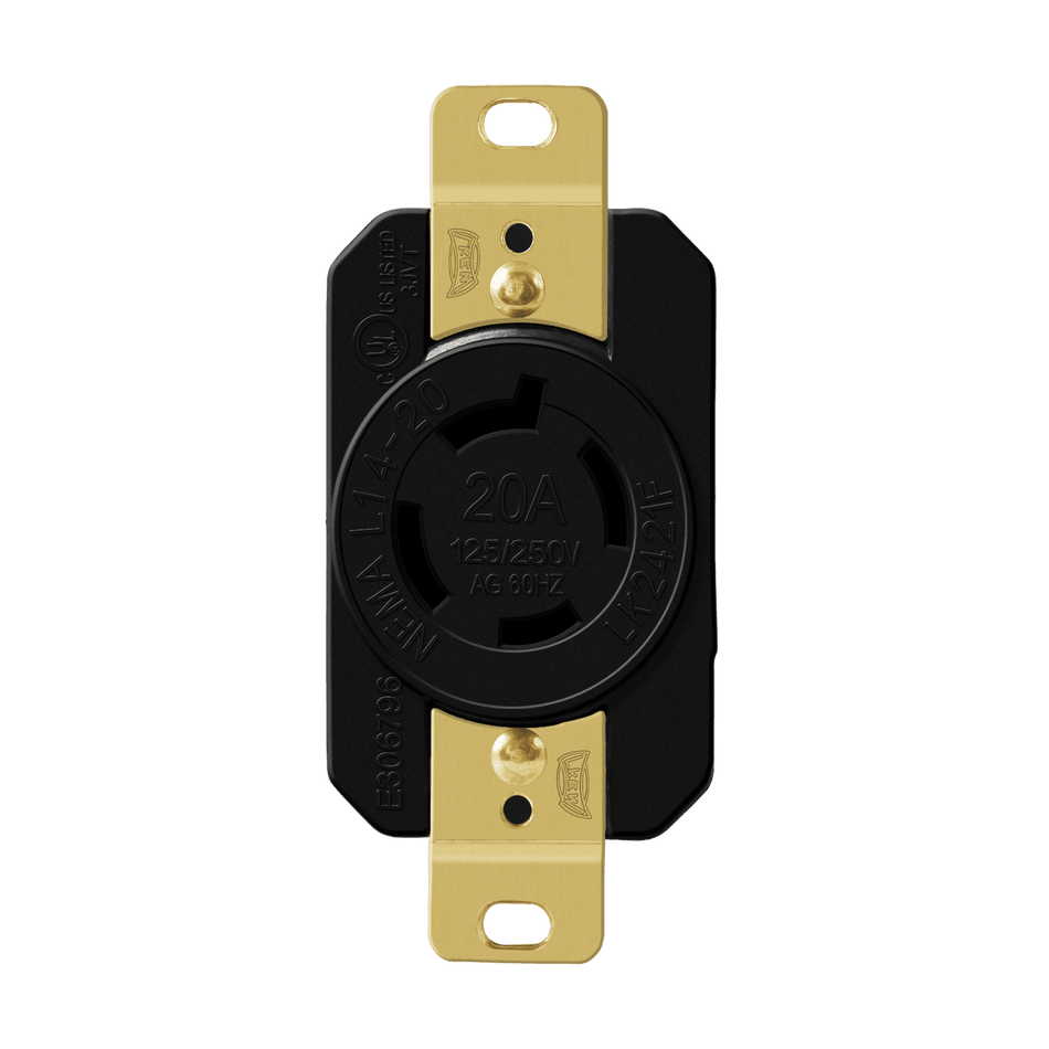 Enerlites 66420-BK - Industrial Grade Locking Receptacle, 20A, L14-20R - Black