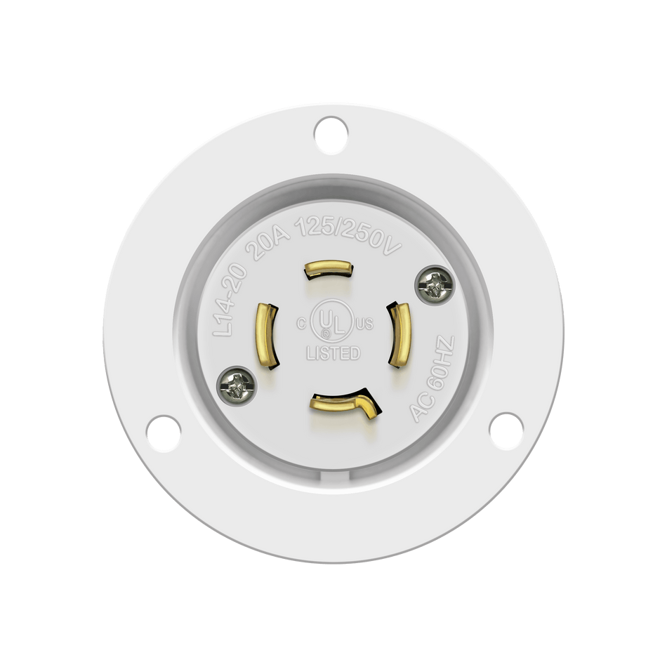 Enerlites 66423-W - Locking Flanged Inlet, 20A, L14-20PFI - White