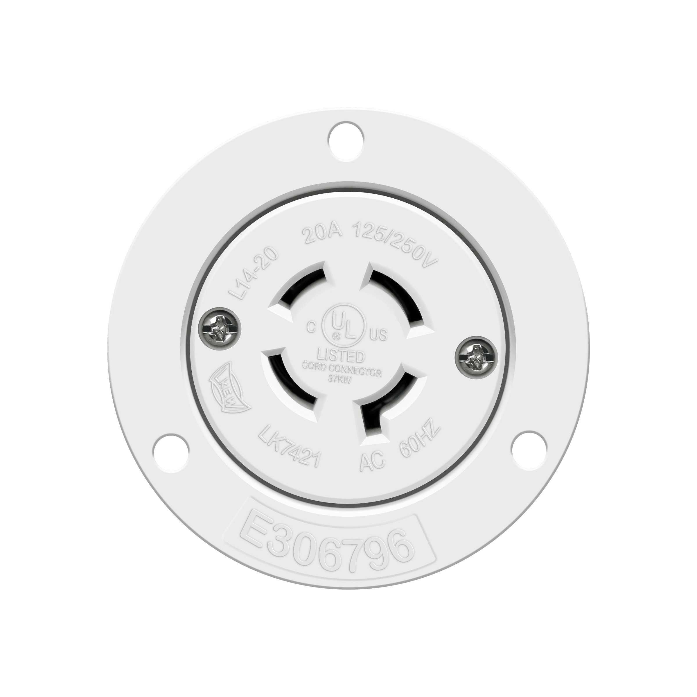 Enerlites 66424-W - Locking Flanged Outlet, 20A, L14-20RFO - White
