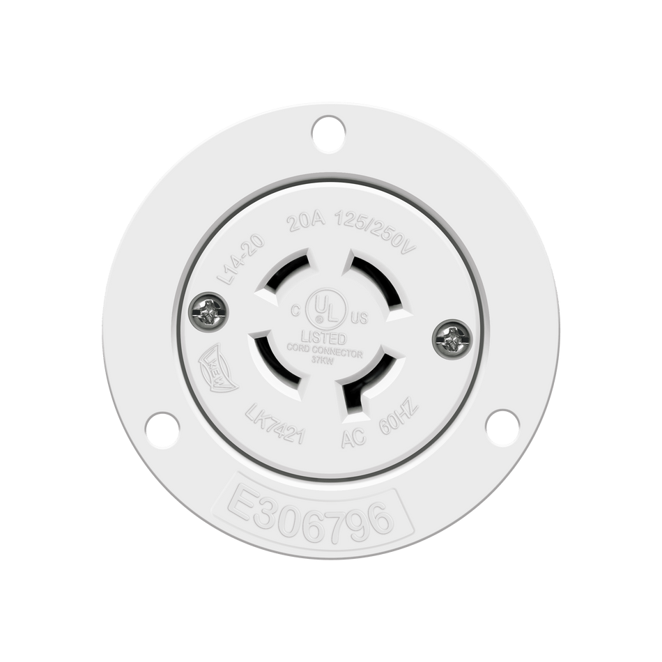 Enerlites 66424-W - Locking Flanged Outlet, 20A, L14-20RFO - White