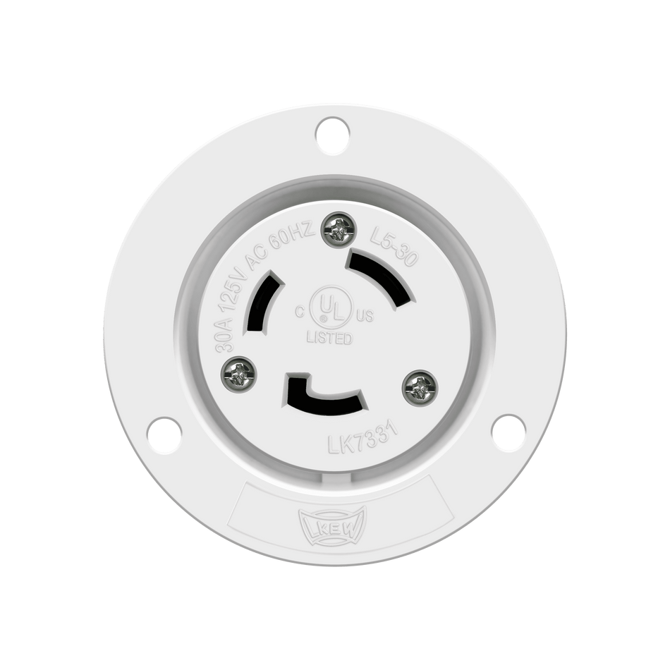 Enerlites 66454-W - Locking Flanged Outlet, 30A, L5-30RFO - White