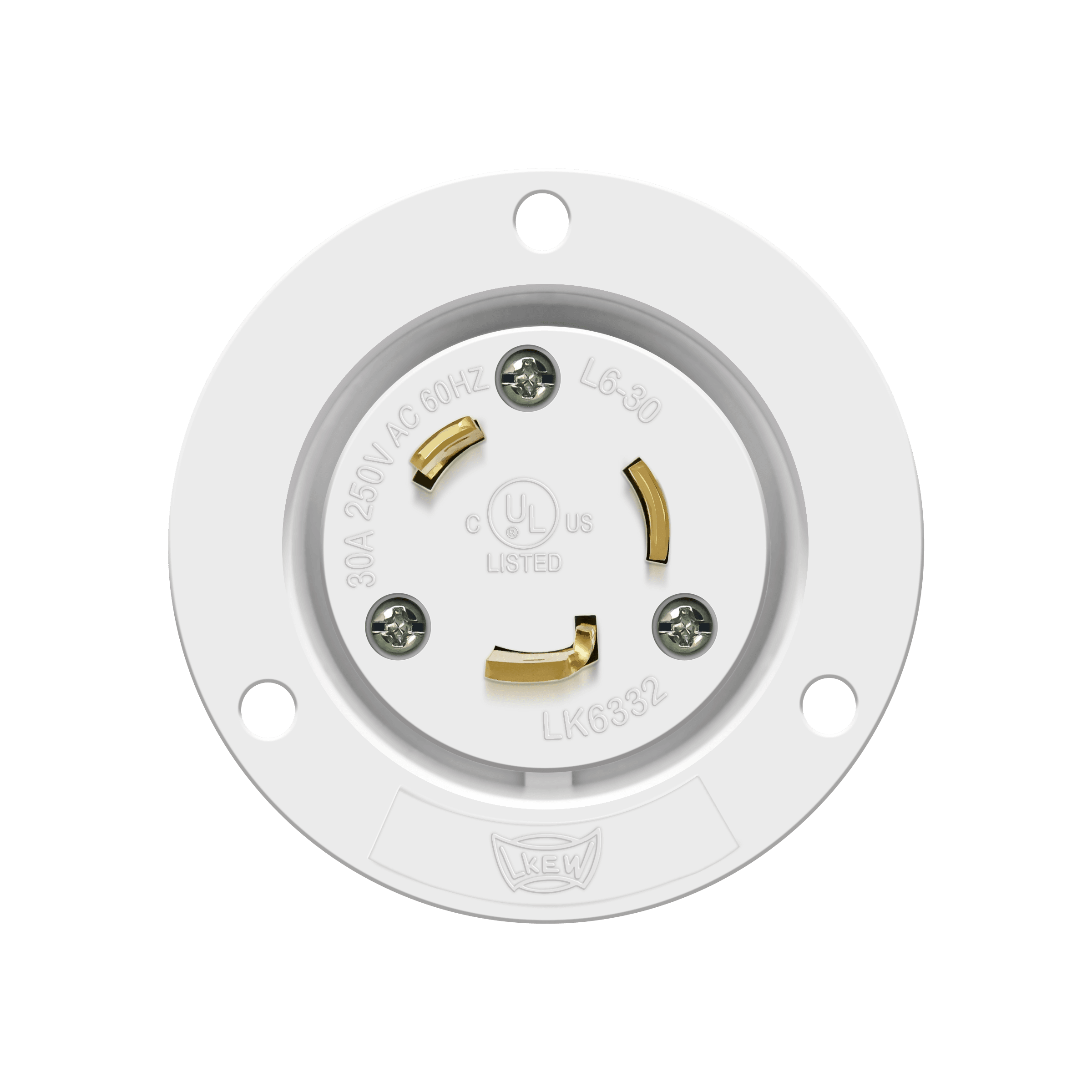 Enerlites 66463-W - Locking Flanged Inlet, 30A, L6-30PFI - White
