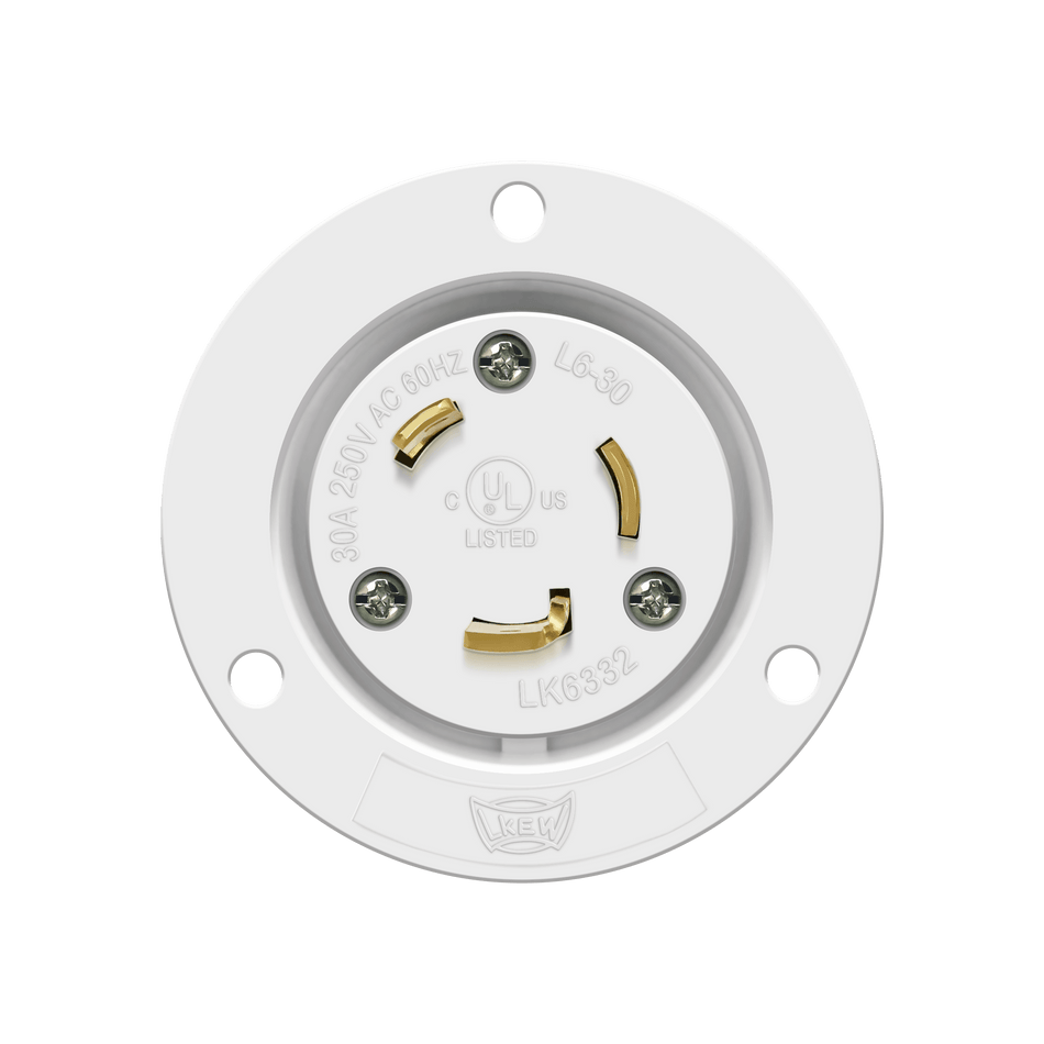 Enerlites 66463-W - Locking Flanged Inlet, 30A, L6-30PFI - White