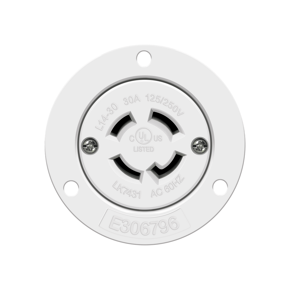 Enerlites 66494-W - Locking Flanged Outlet, 30A, L14-30RFO - White