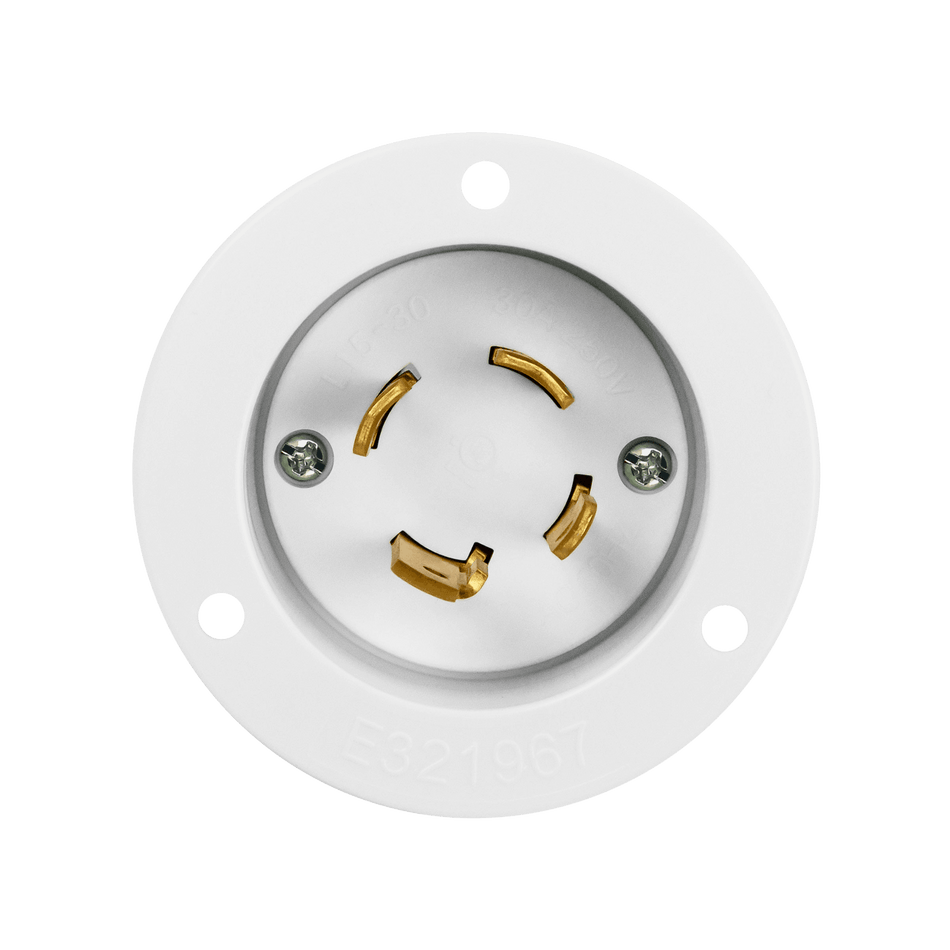 Enerlites 66803-W - Locking Flanged Inlet, 30A, L15-30PFI - White