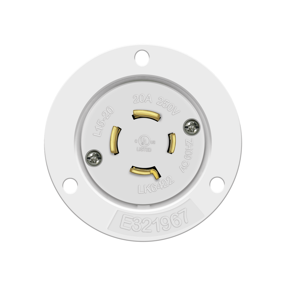 Enerlites 66903-W - Locking Flanged Inlet, 20A, L15-20PFI - White