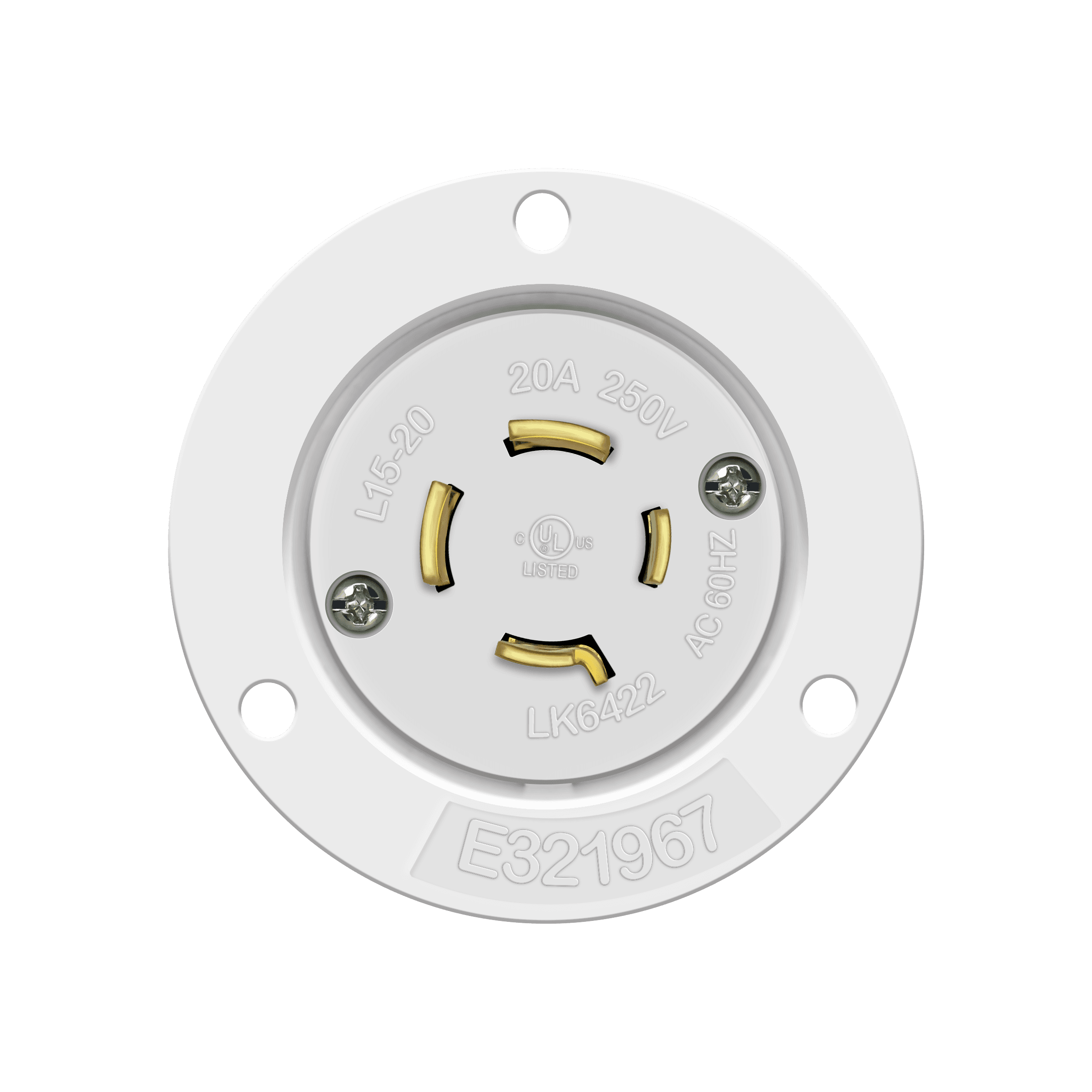 Enerlites 66903-W - Locking Flanged Inlet, 20A, L15-20PFI - White