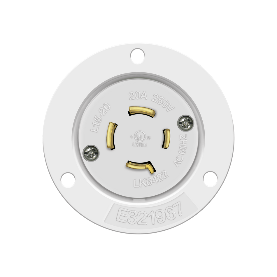 Enerlites 66903-W - Locking Flanged Inlet, 20A, L15-20PFI - White