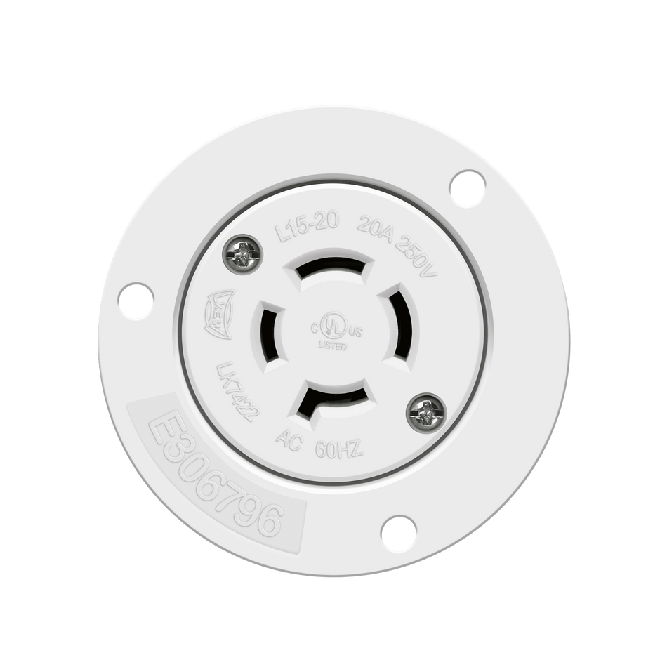 Enerlites 66904-W - Locking Flanged Outlet, 20A, L15-20RFO - White