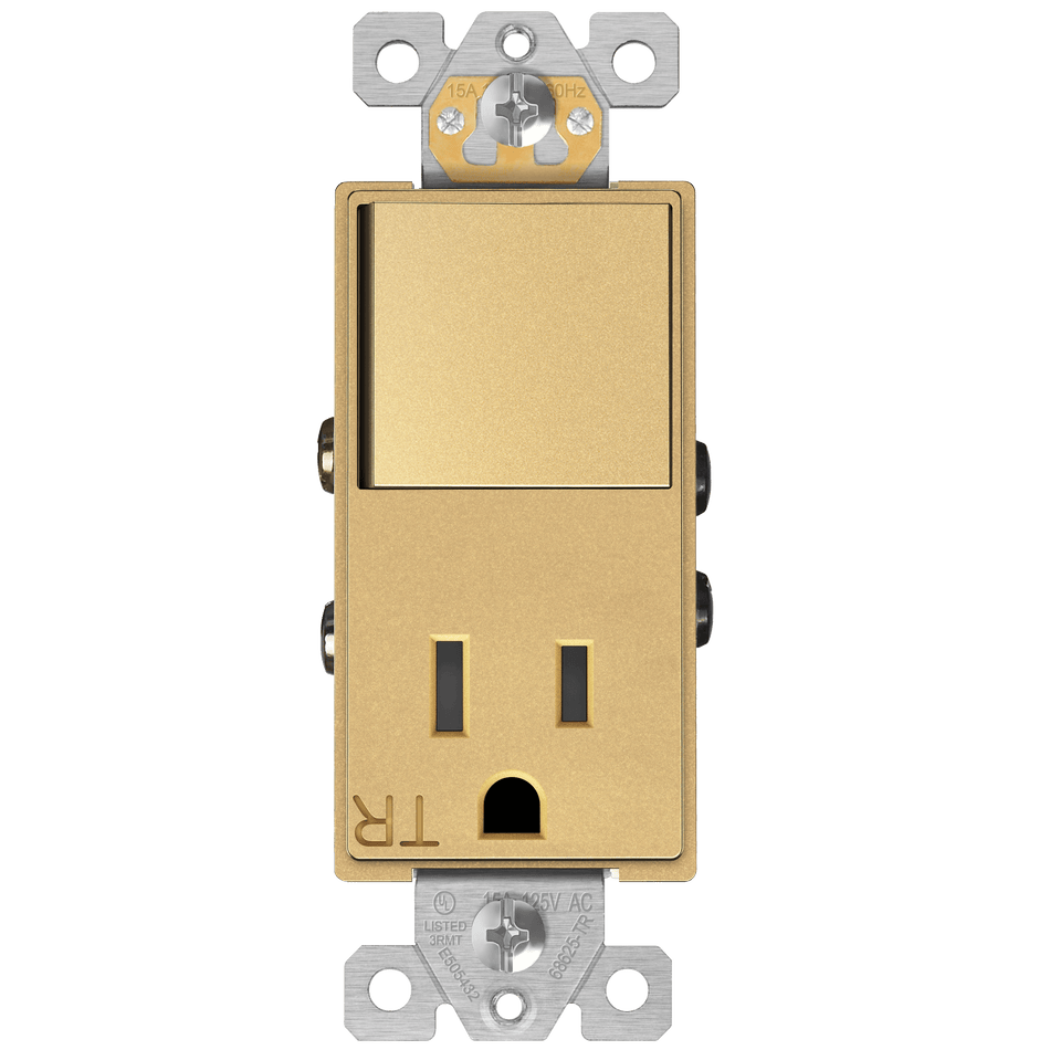 Enerlites 68625-TR-GD - Combination 15A Switch/Tamper-Resistant Receptacle, Single Pole - Gold