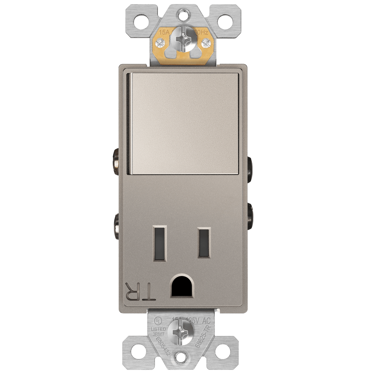 Enerlites 68625-TR-NK - Combination 15A Switch/Tamper-Resistant Receptacle, Single Pole - Nickel