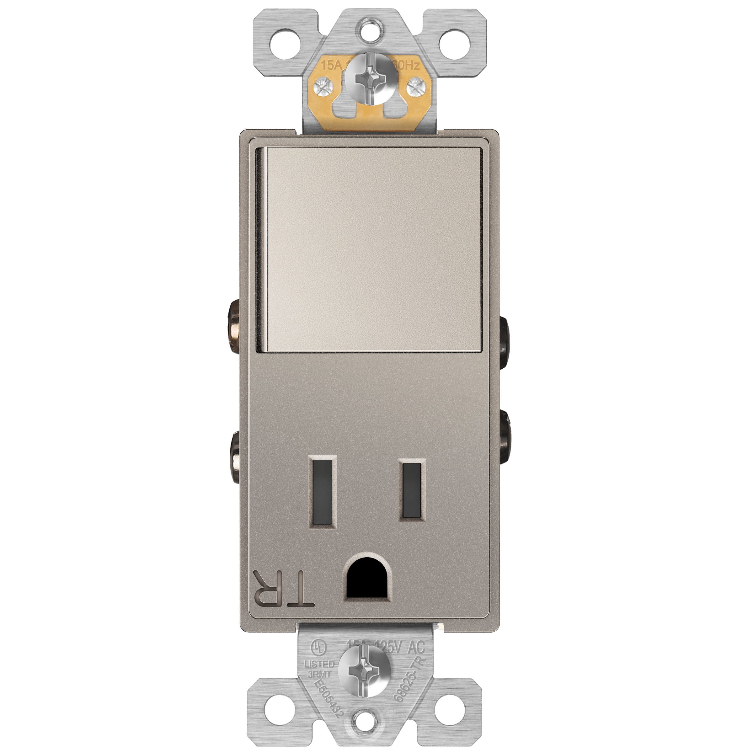 Enerlites 68625-TR-NK - Combination 15A Switch/Tamper-Resistant Receptacle, Single Pole - Nickel