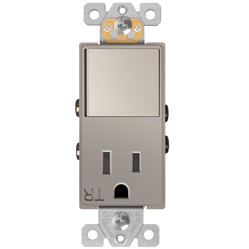 Enerlites 68625-TR-NK - Combination 15A Switch/Tamper-Resistant Receptacle, Single Pole - Nickel