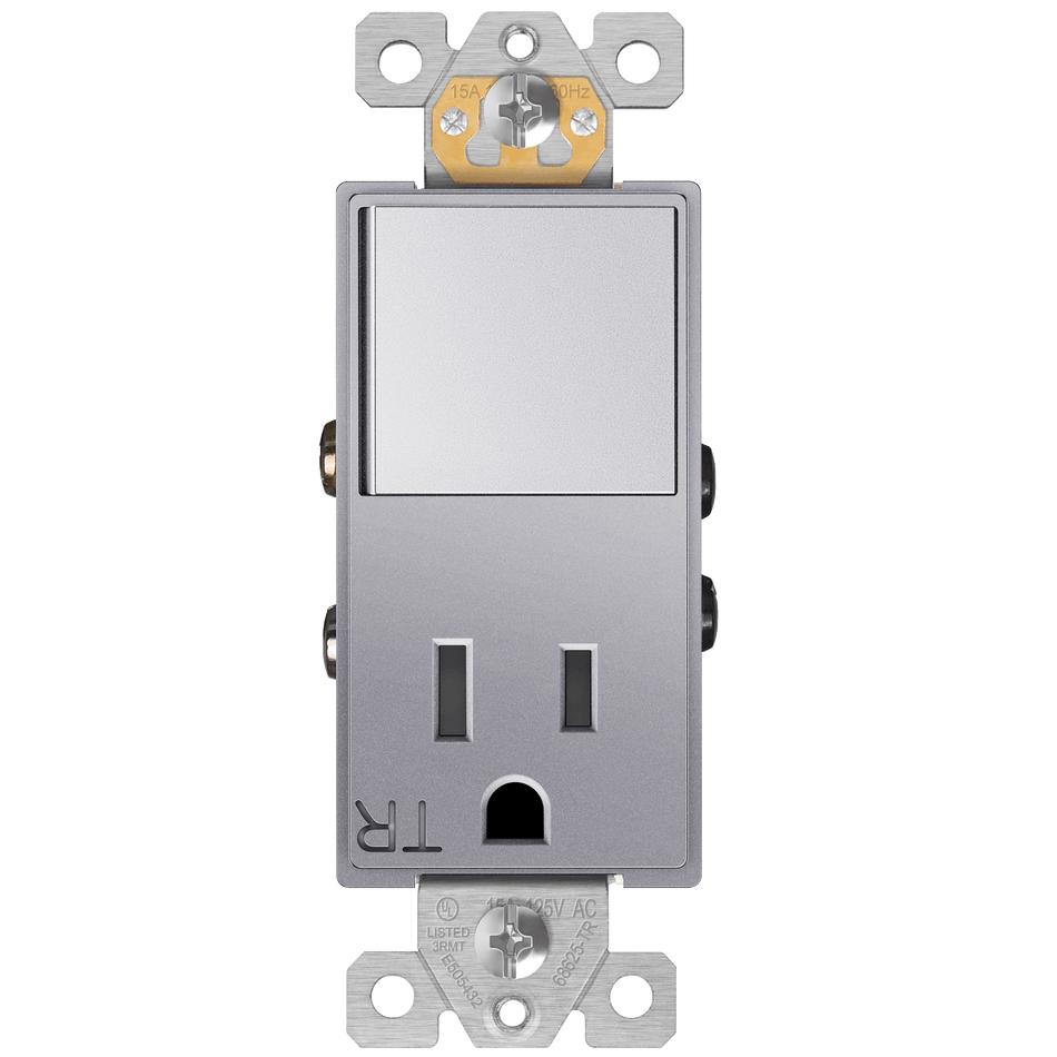 Enerlites 68625-TR-SV - Combination 15A Switch/Tamper-Resistant Receptacle, Single Pole - Silver