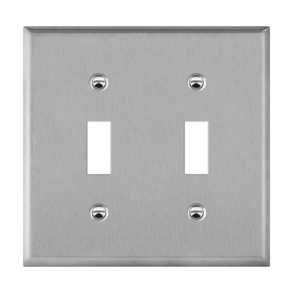 Enerlites 7712M-SV - Toggle Switch Two-Gang Metal Wall Plate, Mid-Size - Silver
