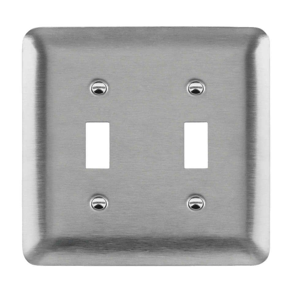 Enerlites 7712IM-SV - Toggle Switch Two-Gang Metal Wall Plate, Mid-Size - Silver