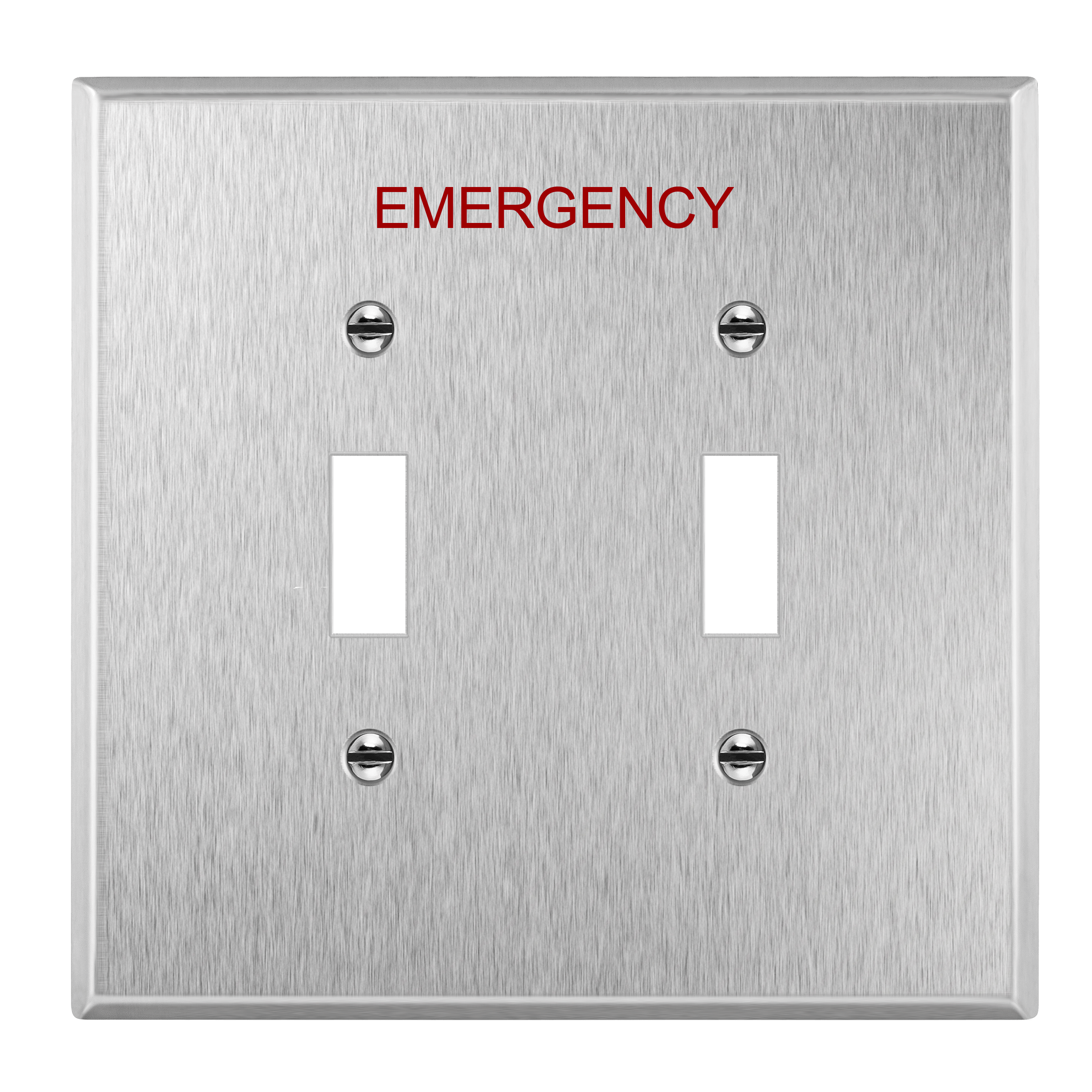 Enerlites 7712M-E-SV - Toggle Switch Two-Gang Emergency Metal Wall Plate, Mid-Size - Silver