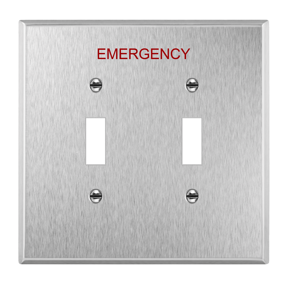 Enerlites 7712M-E-SV - Toggle Switch Two-Gang Emergency Metal Wall Plate, Mid-Size - Silver