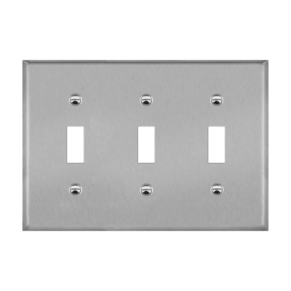 Enerlites 7713M-SV - Toggle Switch Three-Gang Metal Wall Plate, Mid-Size - Silver