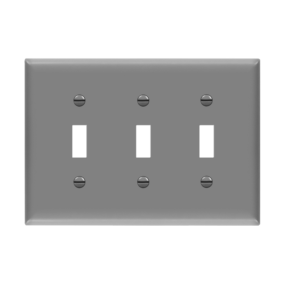 Enerlites 8813M-GY - Toggle Switch Three-Gang Wall Plate, Mid-Size - Gray