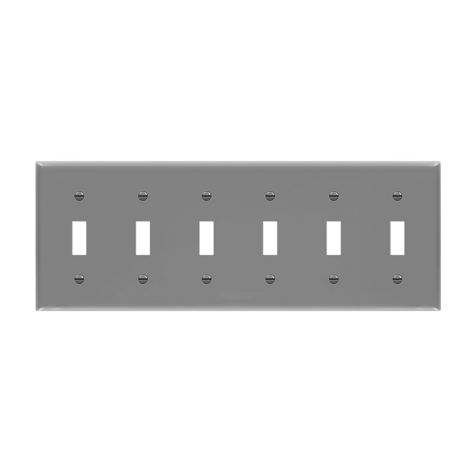 Enerlites 8816M-GY - Toggle Switch Six-Gang Wall Plate, Mid-Size - Gray