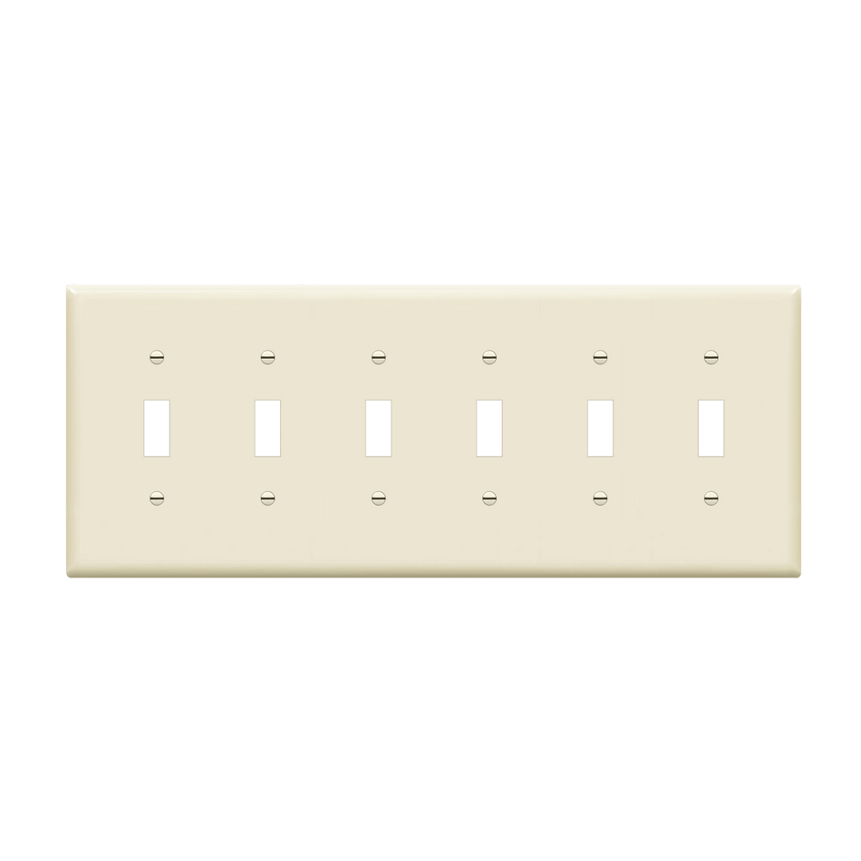 Enerlites 8816M-LA - Toggle Switch Six-Gang Wall Plate, Mid-Size - Light Almond