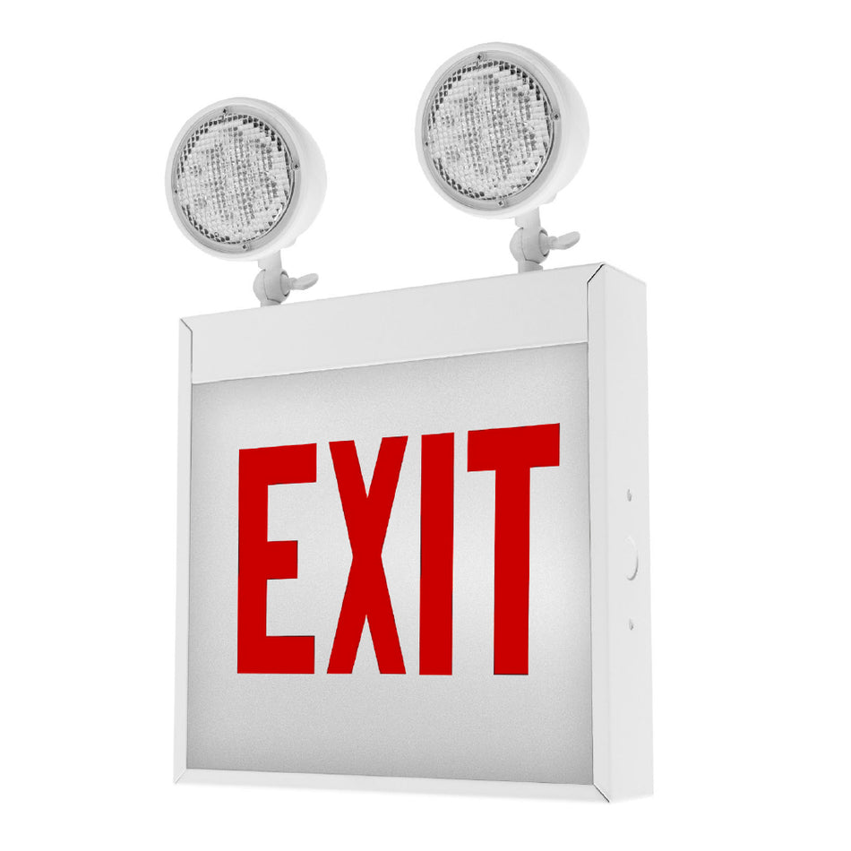 LED Emergency Exit Sign & Light Combo w/ Dual Heads Steel Housing – UL Listed – Chicago Approved