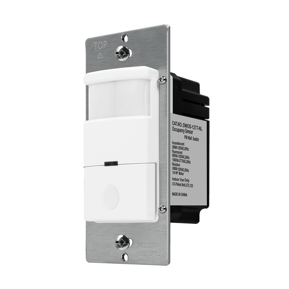 Enerlites DWOS-1277-NL-W - 180° PIR Occupancy/Vacancy Motion Sensor Wall Switch with Built-In Night Light, Neutral Wire Required, Single Pole - White