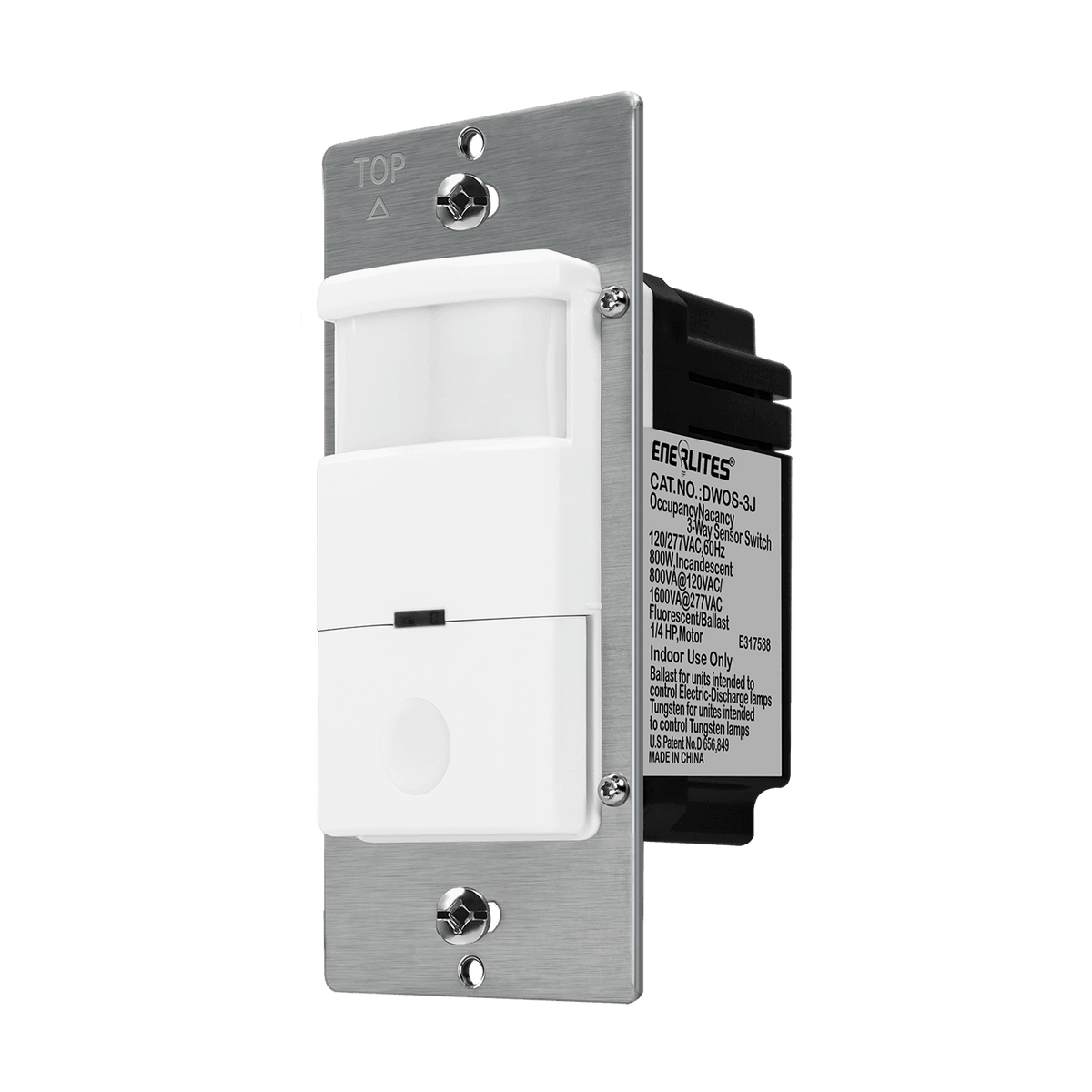 Enerlites DWOS-3J-W - 180° PIR Occupancy/Vacancy Motion Sensor Wall Switch, Secured Ground Wire Required, Single Pole or 3-Way - White