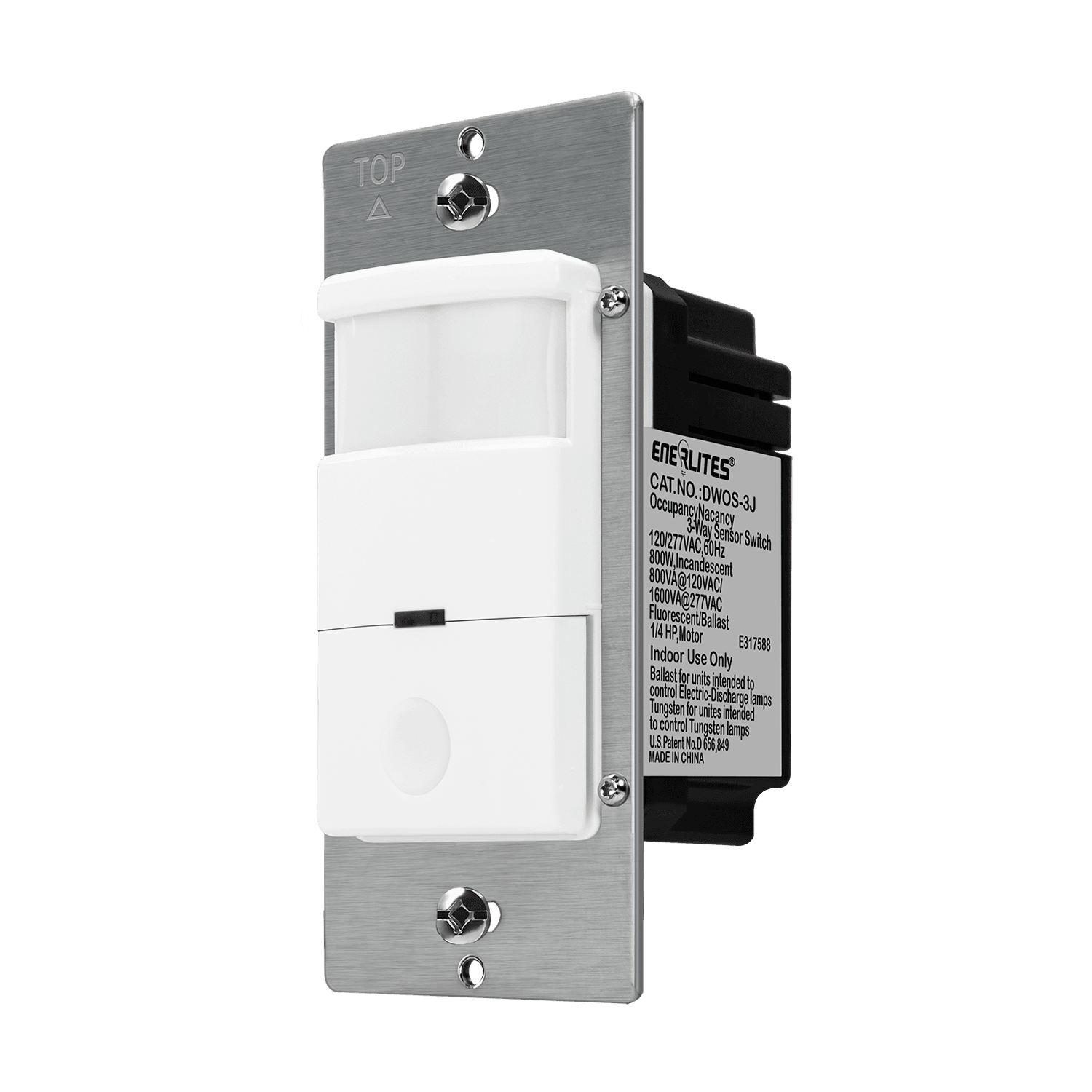 Enerlites DWOS-3J-W - 180° PIR Occupancy/Vacancy Motion Sensor Wall Switch, Secured Ground Wire Required, Single Pole or 3-Way - White