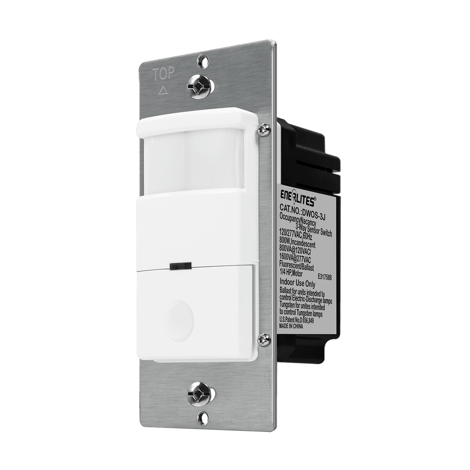 Enerlites DWOS-3J-W - 180° PIR Occupancy/Vacancy Motion Sensor Wall Switch, Secured Ground Wire Required, Single Pole or 3-Way - White