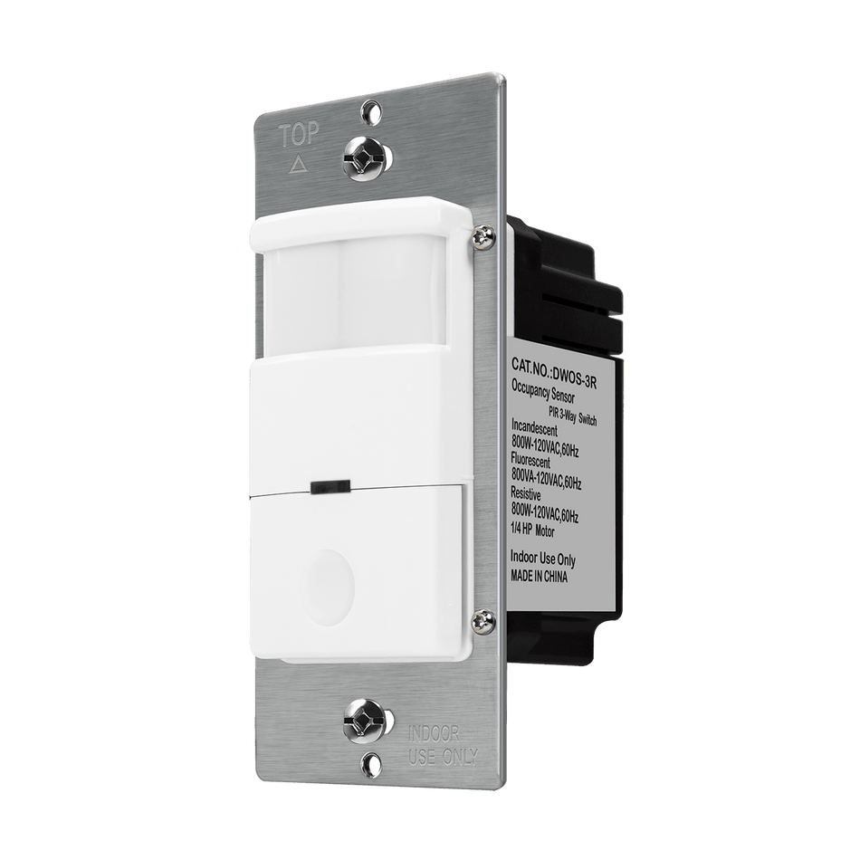 Enerlites DWOS-3R-W - 180° PIR Occupancy/Vacancy Motion Sensor Wall Switch, Neutral Wire Required, Single Pole or 3-Way - White