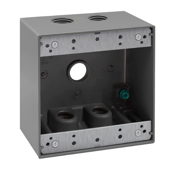 Enerlites EN2550 - 1/2 in. 2-Gang 5-Holes Weatherproof Box