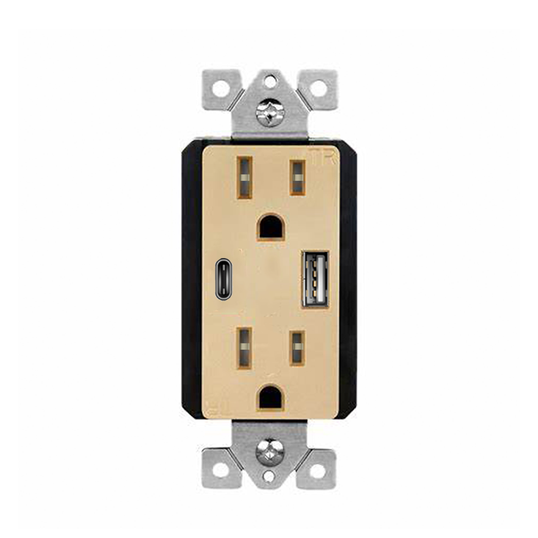 Enerlites 61501-TR2USB3-1A1C-GD - USB Wall Outlet, USB-C and USB-A, 3.6amps, Tamper-Resistant 15A Duplex Receptacles - Gold