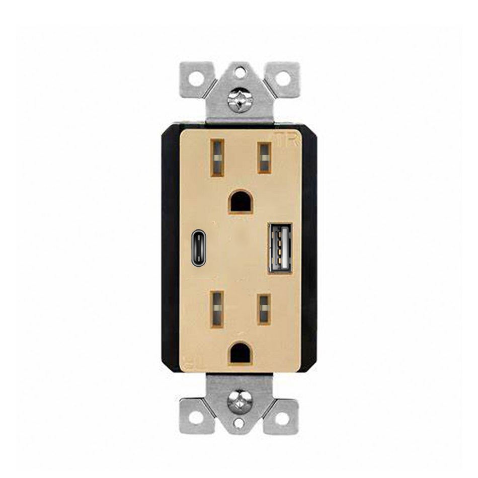 Enerlites 61501-TR2USB3-1A1C-GD - USB Wall Outlet, USB-C and USB-A, 3.6amps, Tamper-Resistant 15A Duplex Receptacles - Gold