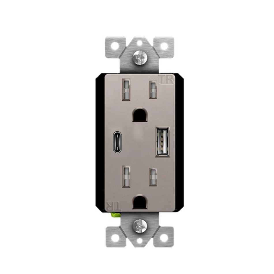 Enerlites 61501-TR2USB3-1A1C-NK - USB Wall Outlet, USB-C and USB-A, 3.6amps, Tamper-Resistant 15A Duplex Receptacles - Nickel