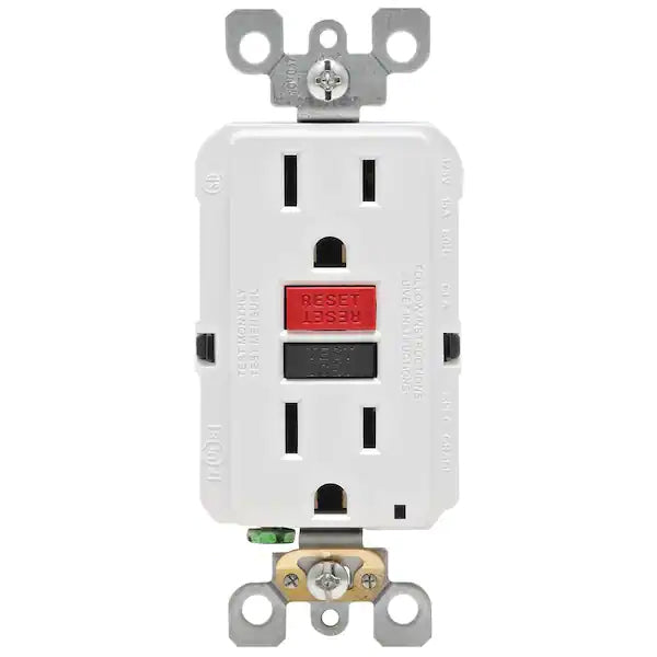 Leviton GFTR1-R4W – 15 Amp 125-Volt Tamper Resistant GFCI Outlet – White w/ Red & Black Buttons (4 Pack)
