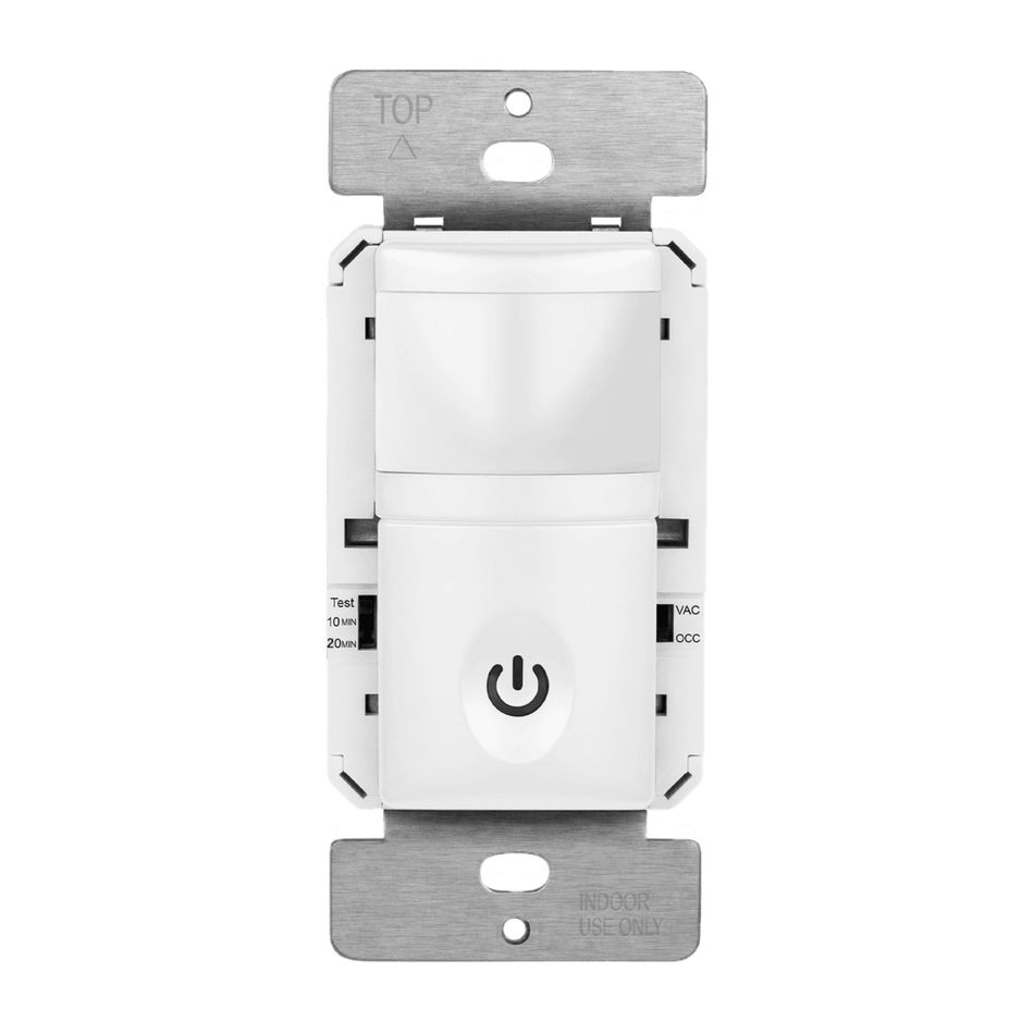 Enerlites HMOS-J-LA - 180° PIR Occupancy/Vacancy Motion Sensor Wall Switch, Secured Ground Wire Required, Single Pole - White
