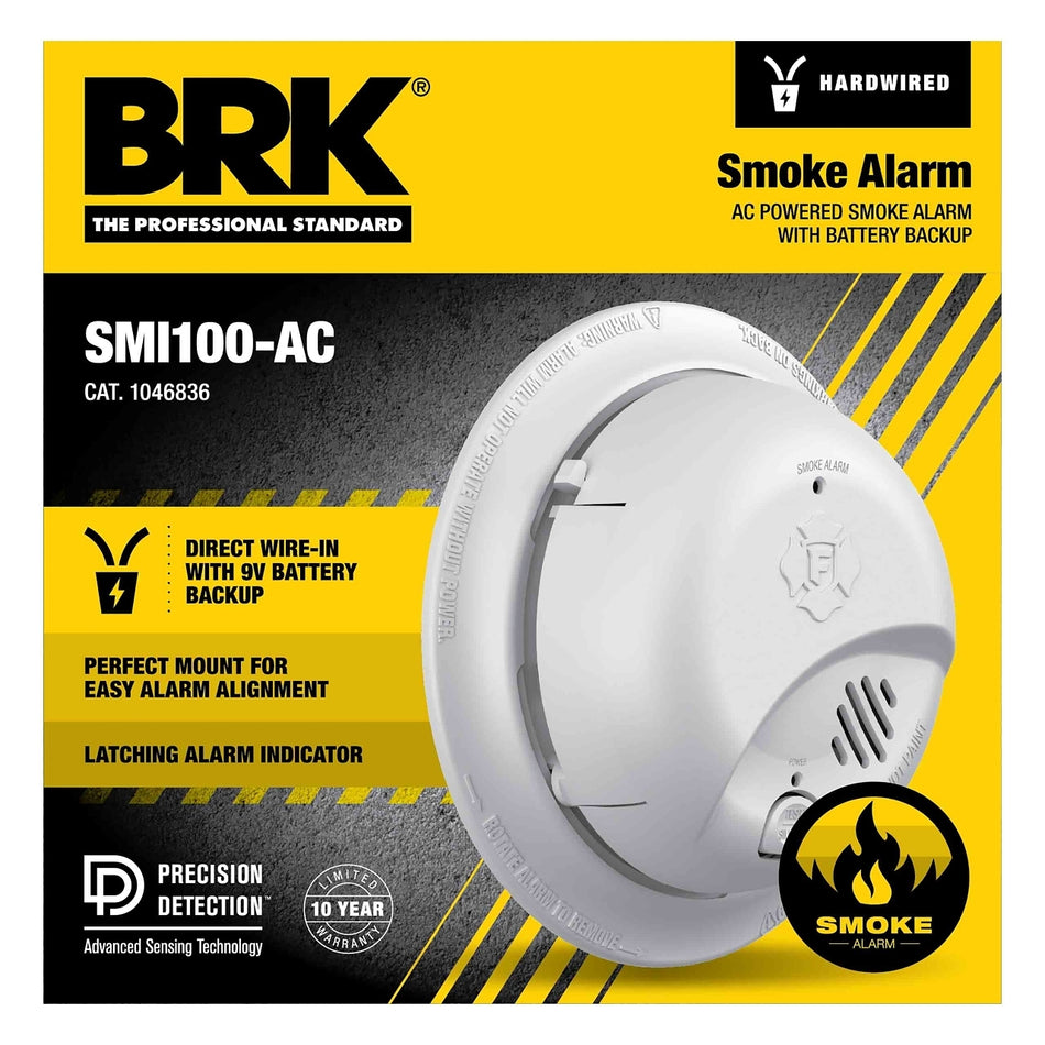 BRK 1046836 SMI100-AC - Interconnectable Hardwired Smoke Alarm w/ Battery Backup
