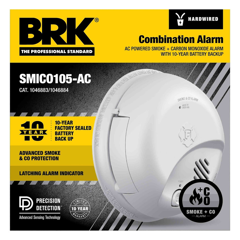 BRK 1046884 SMICO105-AC - Interconnectable Ion Smoke & Carbon CO Combo Alarm w/ 10 Year Battery Backup