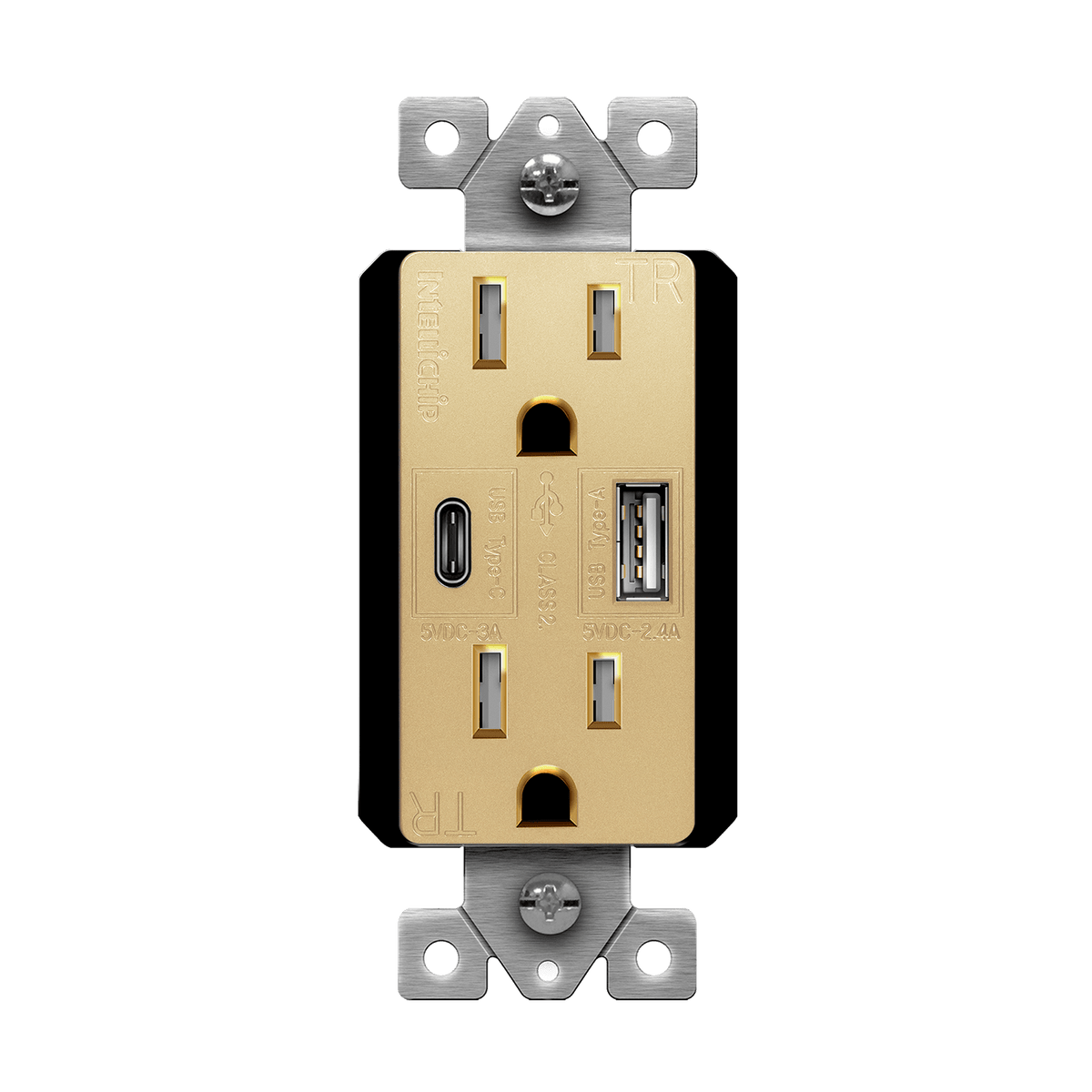Enerlites 61501-TR2USB-1A1C-GD - USB Wall Outlet, USB-C and USB-A, 5.8amps, Tamper-Resistant 15A Duplex Receptacles - Gold